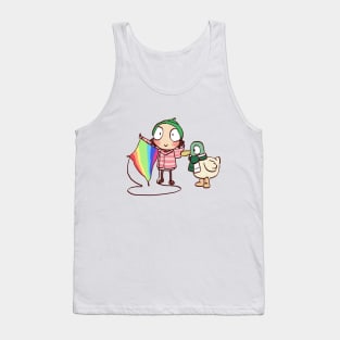 sarah and duck flying a rainbow kite in kite flight / children cartoon Tank Top